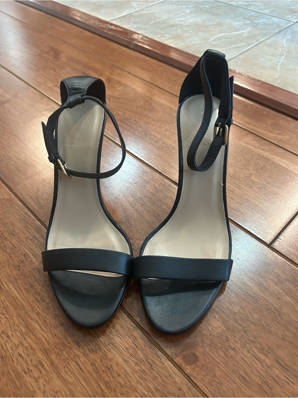 J. Crew Black Leather Ankle-Strap Heels